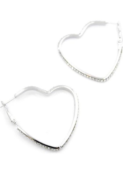 Taşlı Kalp Halka Küpe - Gümüş fiyatları