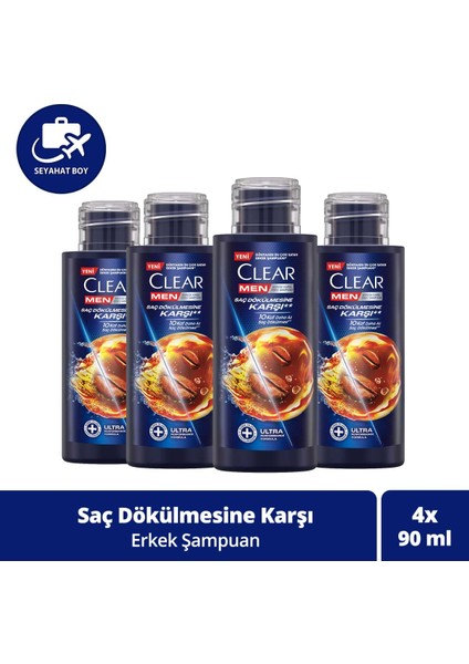 Men Şampuan Saç Dökülmelerine Karşı Seyahat Boy 90 ml X4