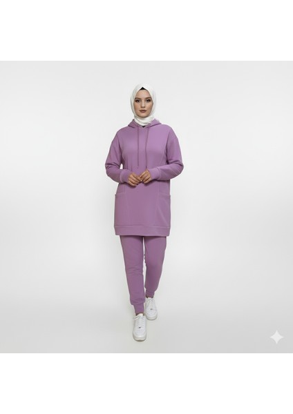 2273_YEŞIL Tesettür Kapüşonlu Eşofman Takımı - 3 Iplik, Cepli, Oversize Rahat Kesim, Mevsimlik Spor Takım modelleri