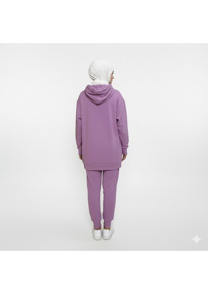 2273_YEŞIL Tesettür Kapüşonlu Eşofman Takımı - 3 Iplik, Cepli, Oversize Rahat Kesim, Mevsimlik Spor Takım