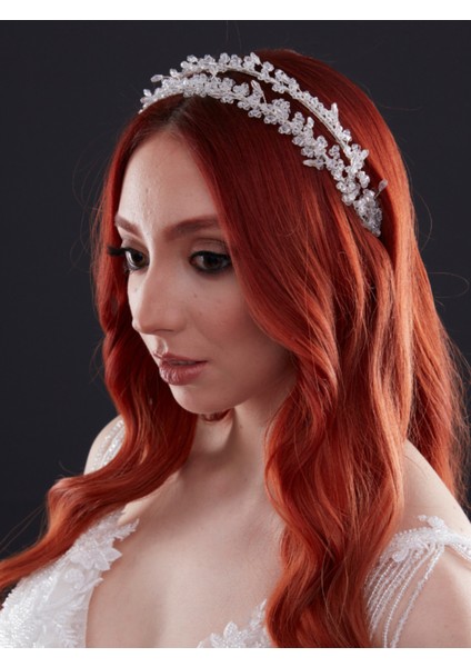 Çift Sıra Kristal Taşlı Gelin Tacı - Zarafet Katacak Özel Tasarım