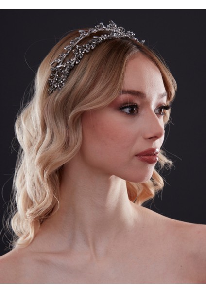 Çift Sıra Kristal Taşlı Gelin Tacı - Zarafet Katacak Özel Tasarım