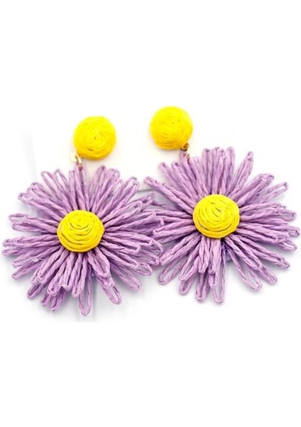 Papatya Hasır Küpe - Mor