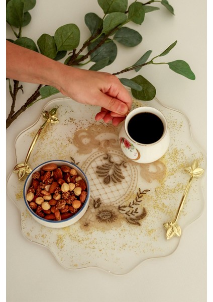 Epoksi Reçine 1,5 kg - 33,5 cm Tırtıklı Tepsi Kalıbı - Gümüş&gold Sim - Çelik Gold Zamak Kulp modelleri