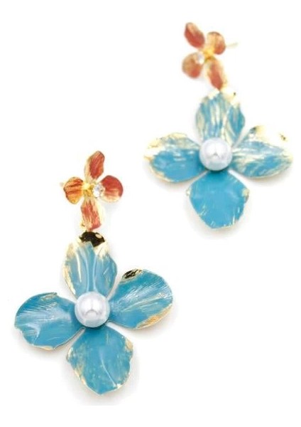 Metal Çiçek Küpe - Turkuaz fiyatları