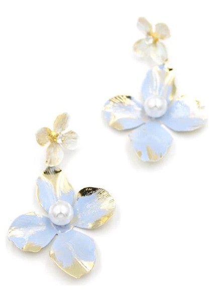 Metal Çiçek Küpe - Mavi fiyatları