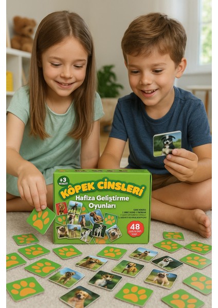 Köpek Cinsleri Hafıza Geliştirme Oyunu 48 Kart – 24 Farklı Köpek Irkı +3 Yaş Eğitici Oyun