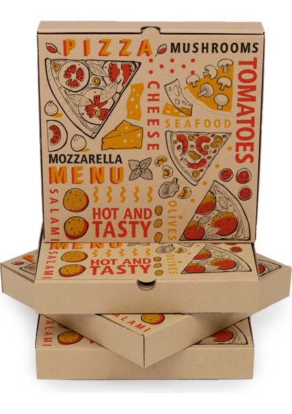 Baskılı Esmer Pizza Kutusu 24X24X4 cm modelleri