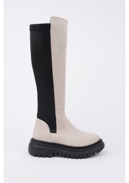 Diasa Süet Kalın Taban Streç Detaylı Fermuarlı Kadın Çizme