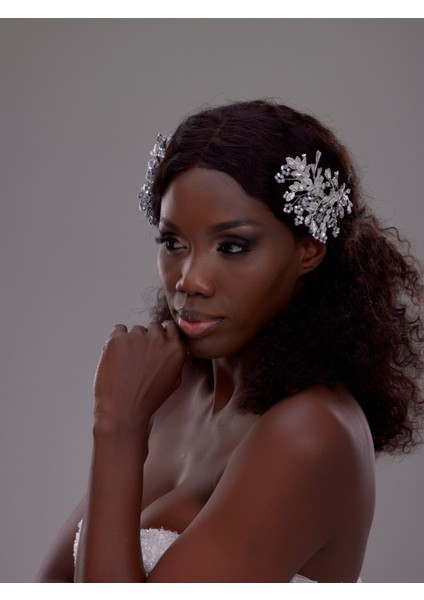 Çift Taraflı Kristal ve Taş Detaylı Gümüş Gelin Saç Aksesuarı – Zarif ve Işıltılı Tasarım modelleri