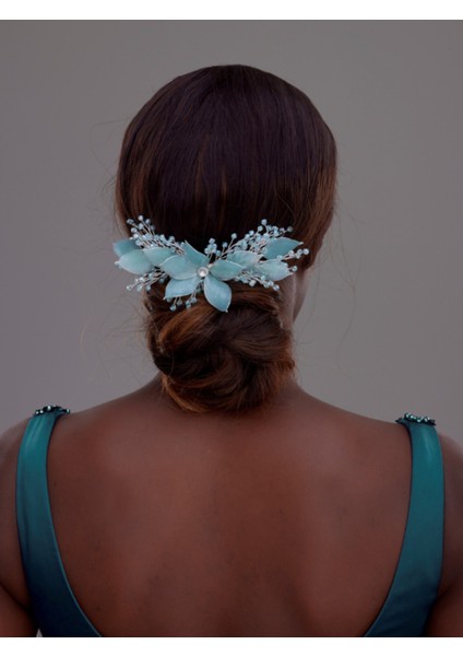 Çiçek ve Kristal Taşlı Gelin Saç Tarağı – Zarif Topuz Aksesuarı