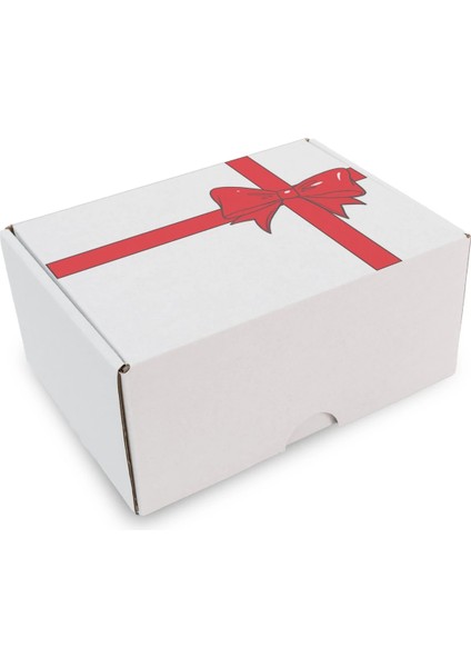 Sevgililer Günü Kurdele Baskılı Beyaz Geçmeli E-Ticaret Kutusu 16X12X7.5 CM