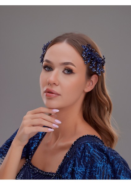 Çift Taraflı Kristal ve Taş Detaylı Gümüş Gelin Saç Aksesuarı – Zarif ve Işıltılı Tasarım