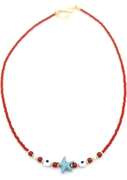 Boncuk Deniz Yıldzı Kolye - Kırmızı fiyatları