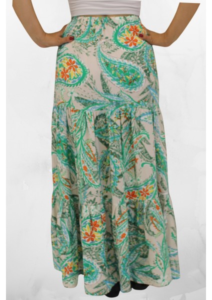 Viskon Kumaş Yırtmaçlı Çiçek Desenli Uzun Etek indirimleri