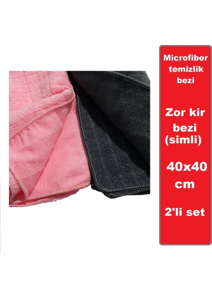 Mikrofiber zor kir bezi 40x40 kare desenli ve simli 2li set