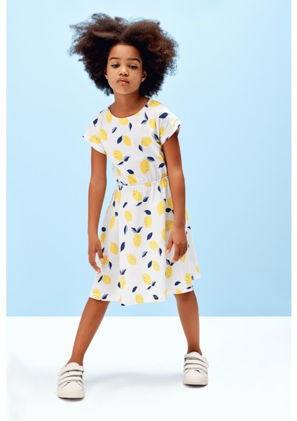 Kız Çocuk Desenli Kısa Kollu Elbise Desenli Renk