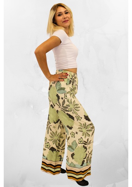 Beli Lastikli Rahat Kesim Viskon Kumaş Bol Paça Kadın Pantolon modelleri