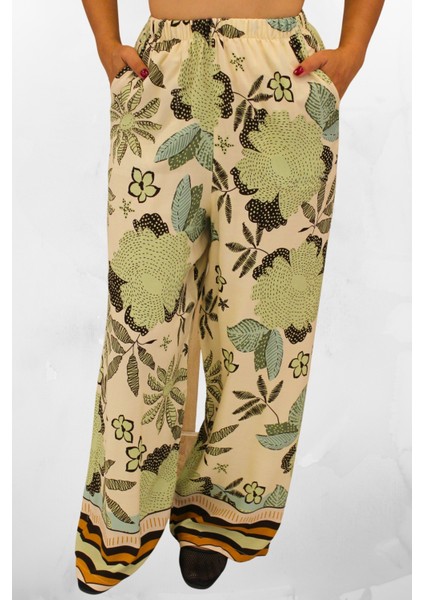 Beli Lastikli Rahat Kesim Viskon Kumaş Bol Paça Kadın Pantolon indirimleri