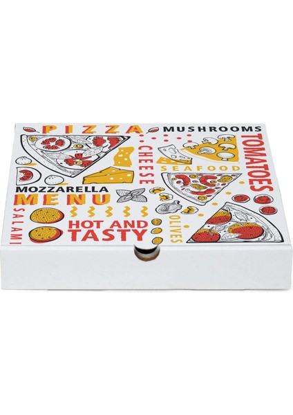 Baskılı Beyaz Pizza Kutusu 28X28X4 cm