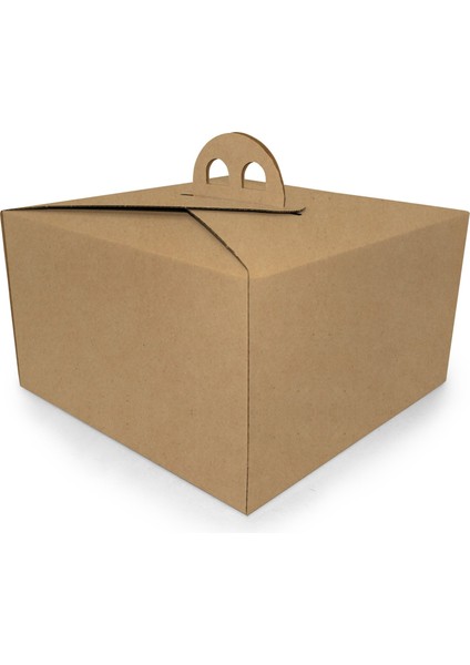 3 No Oluklu Kraft Renk Saplı Turta Kutusu 26.3X26.3X13 cm