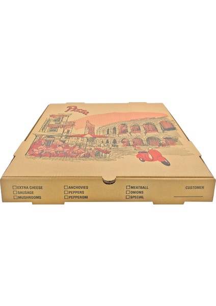 Pizza Kırmızı B Dalga 41X41X5 cm Pizza Kutusu