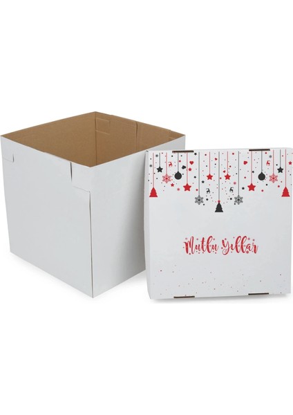 Doğum Günü Baskılı Oluklu Katlı Beyaz Renk Yaş Pasta Kutusu 30X30X20 cm