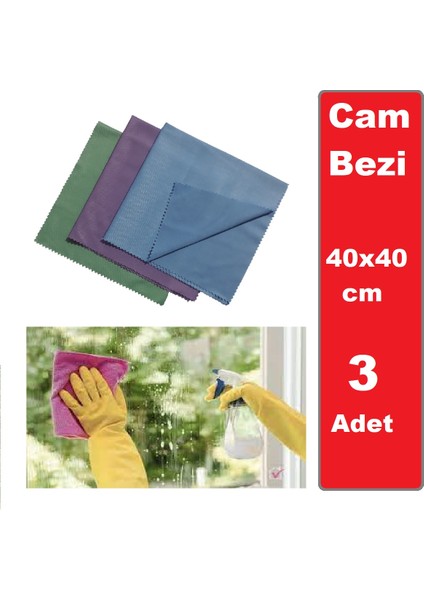 Mikrofiber Cam Bezi 40X40CM 3'lü Set