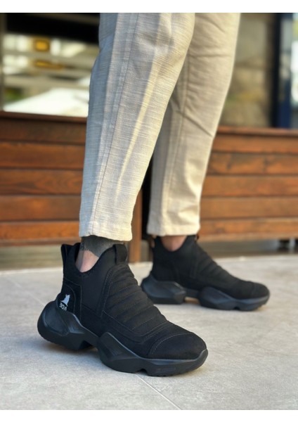 BA0401 Bağcıksız Rahat Yüksek Siyah Taban Siyah Süet Erkek Spor Yarım Bilek Bot modelleri