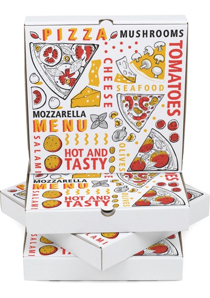 Baskılı Beyaz Pizza Kutusu 46.5X46.5X4.5 cm modelleri