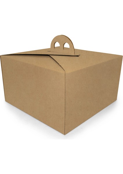 1 No Oluklu Kraft Renk Saplı Turta Kutusu 22.5X22.5X13 cm