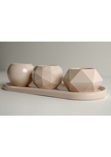 Çok Amaçlı Dekoratif Sunum Seti | Tealight&sukulent | Bej fiyatları