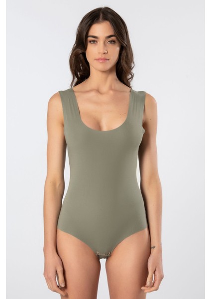 Türen Kadın Lazer Kesim Pamuklu Çıtçıtlı Body 905/YEŞIL