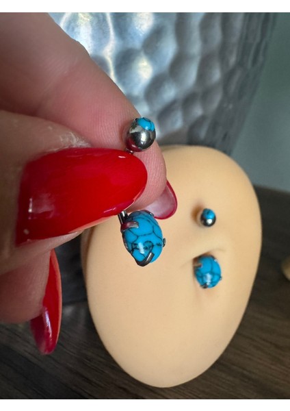 Mavi Taşlı Cerrahi Çelik Göbek Piercing - Bar Uzunluğu 10MM- 1 Adet fiyatları