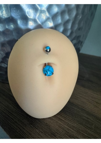 Mavi Taşlı Cerrahi Çelik Göbek Piercing - Bar Uzunluğu 10MM- 1 Adet fırsatları