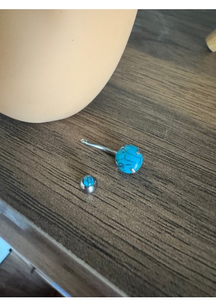 Mavi Taşlı Cerrahi Çelik Göbek Piercing - Bar Uzunluğu 10MM- 1 Adet indirimleri