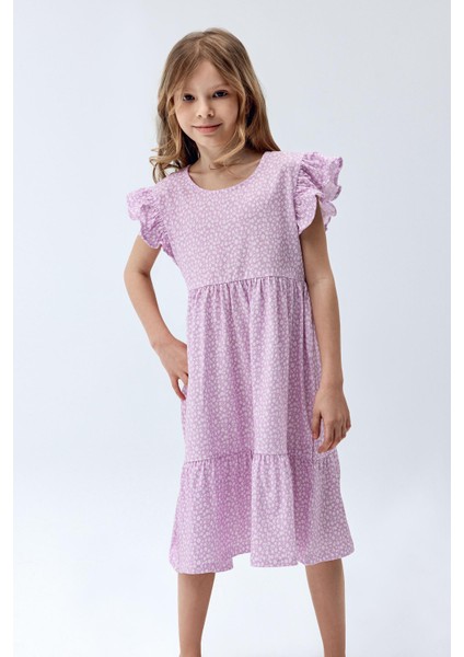 Kız Çocuk Desenli Fırfır Elbise Mor Renk fiyatları