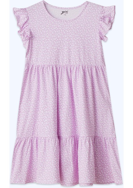 Kız Çocuk Desenli Fırfır Elbise Mor Renk modelleri