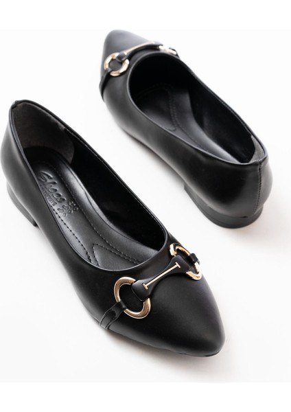 İNF-129 Siyah Günlük Taş Aksesuarlı Babet fırsatları