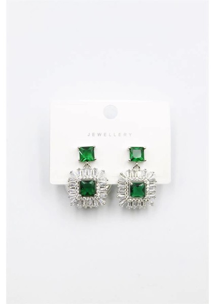 Kare Taşlı Küpe - Yeşil fiyatları