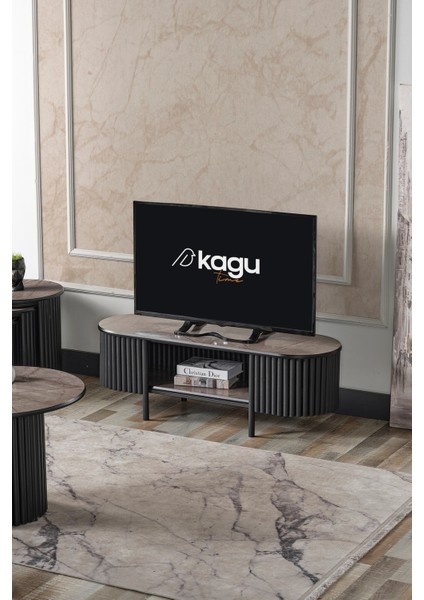 Boston Serisi Tv Ünitesi Siyah Metal Gri Ahşap