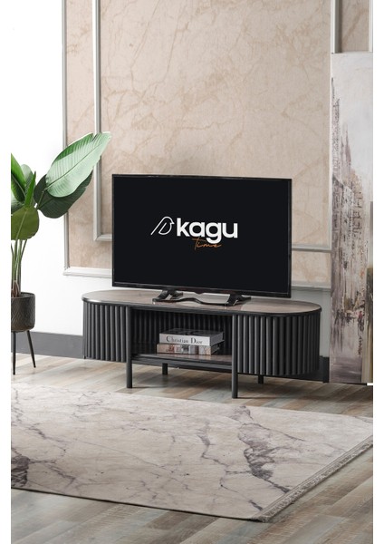 Boston Serisi Tv Ünitesi Siyah Metal Gri Ahşap