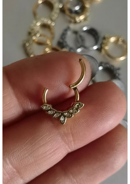 Cerrahi Çelik Gold Daith , Septum, Helix Kilitli Halka Piercing-Ölçü : 8mm X1,2mm-1 Adet indirimleri