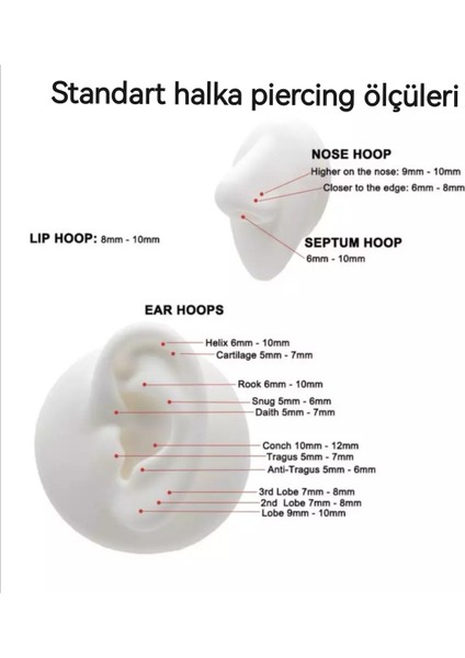 Cerrahi Çelik Gold Daith , Septum, Helix Kilitli Halka Piercing-Ölçü : 8mm X1,2mm-1 Adet