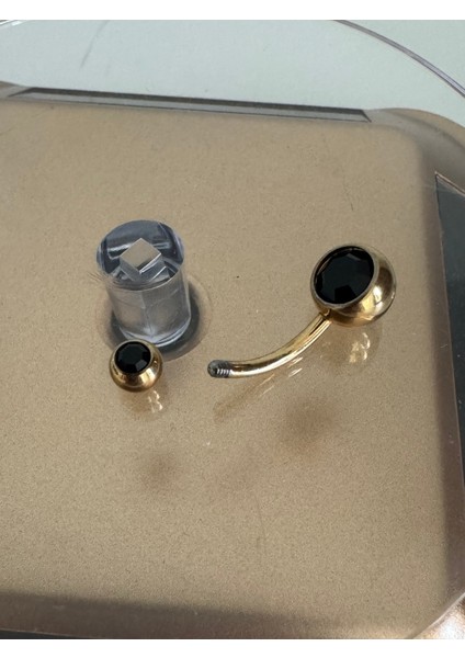 Çift Siyah Taşlı %100 G23 Titanyum Göbek Piercing - Bar Uzunluğu 10 mm - 1 Adet indirimleri