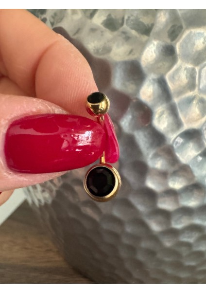 Çift Siyah Taşlı %100 G23 Titanyum Göbek Piercing - Bar Uzunluğu 10 mm - 1 Adet