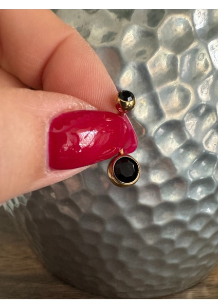Çift Siyah Taşlı %100 G23 Titanyum Göbek Piercing - Bar Uzunluğu 10 mm - 1 Adet