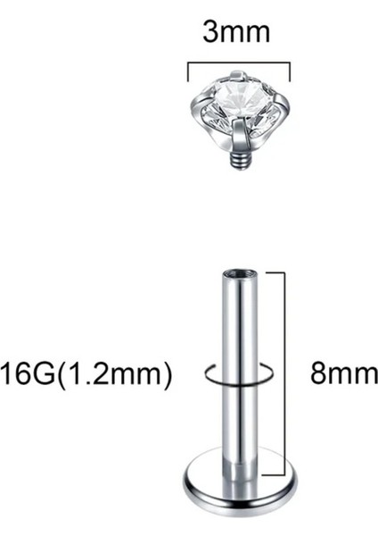Zirkon Taşlı Cerrahi Çelik Labret Dudak Pıercıng /kulak Piercing-Taş Çapı 3 mm/Bar Boy 10mm- 1 Adet fırsatları