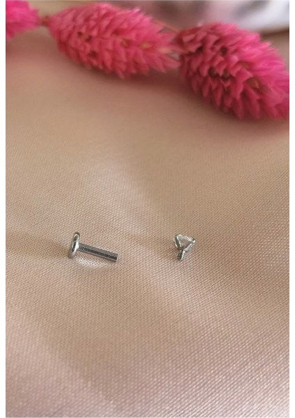 Zirkon Taşlı Cerrahi Çelik Labret Dudak Pıercıng /kulak Piercing-Taş Çapı 3 mm/Bar Boy 10mm- 1 Adet indirimleri