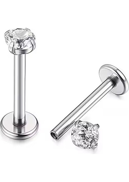 Zirkon Taşlı Cerrahi Çelik Labret Dudak Pıercıng /kulak Piercing-Taş Çapı 3 mm/Bar Boy 10mm- 1 Adet